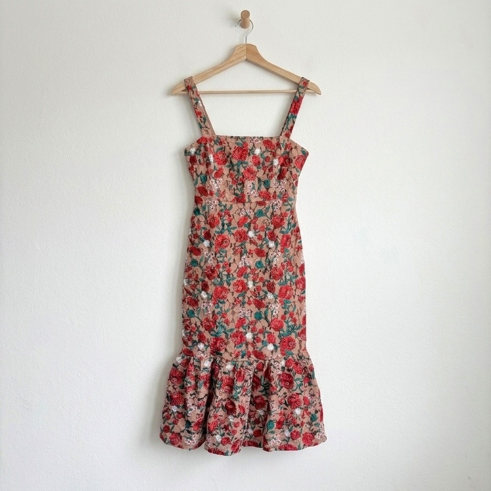 Lovers Friends XS Red Floral Lace Midi Dress Romantic Spanish Rose Tango Revolve